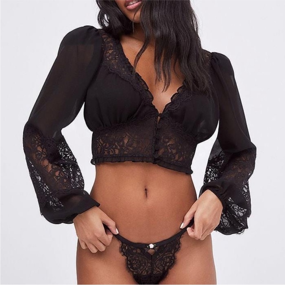 For Love And Lemons Black Lace Crop Top